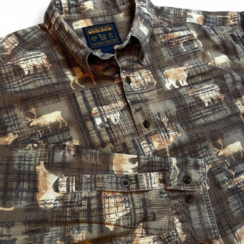 Vintage woolrich all over print outdoor nature moose bear button shirt size XXL
